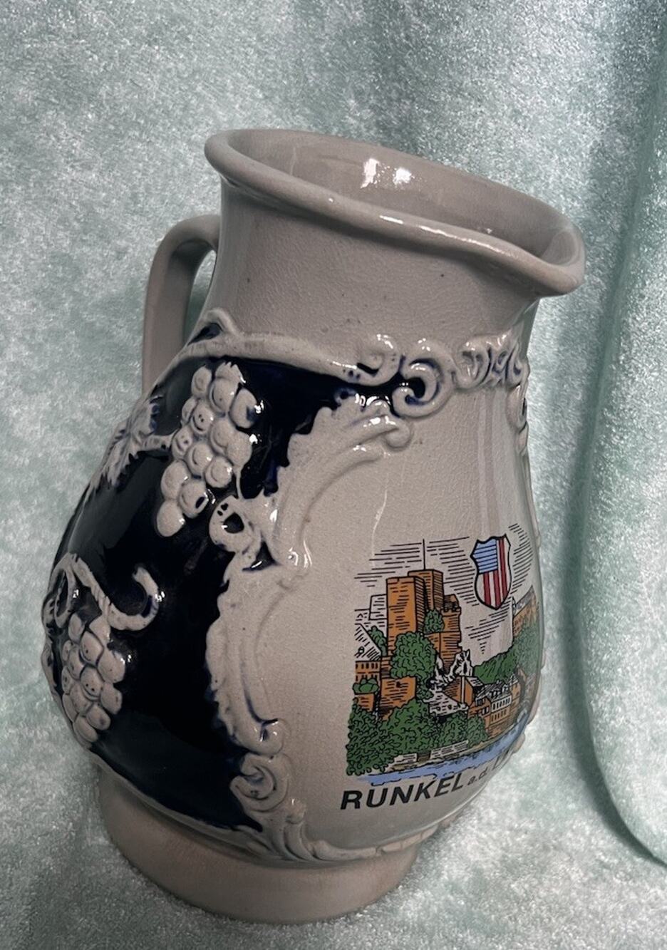 Vintage German Westerwald Stoneware Pottery Pitcher Runkel Höhr-Grenzhausen 8”